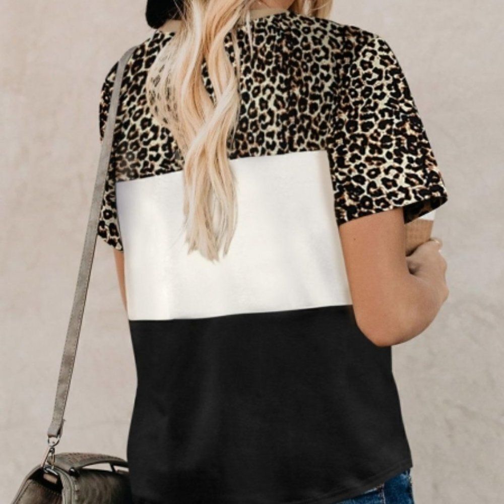 Black Color Block Leopard Tee - Picture 2 of 3